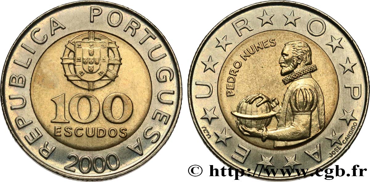 PORTUGAL 100 Escudos armes / mathématicien et cosmographe Pedro Nunes variété à 5 séries de cannelures 2000  MS 