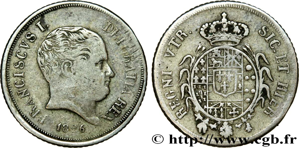 ITALY - KINGDOM OF TWO SICILIES 1 Carlino (20 Grana) François Ier 1826 Naples VF 