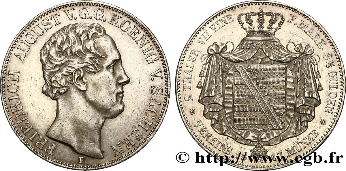 DEUTSCHLAND - SACHSEN 2 Thalers Frédéric-Auguste II 1847 Dresde VZ 