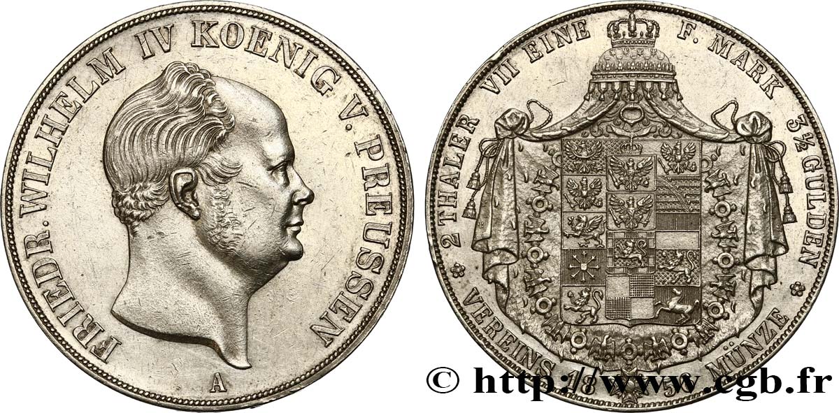 ALLEMAGNE - PRUSSE 2 Thaler Frédéric-Guillaume IV 1856 Berlin TTB+/SUP 