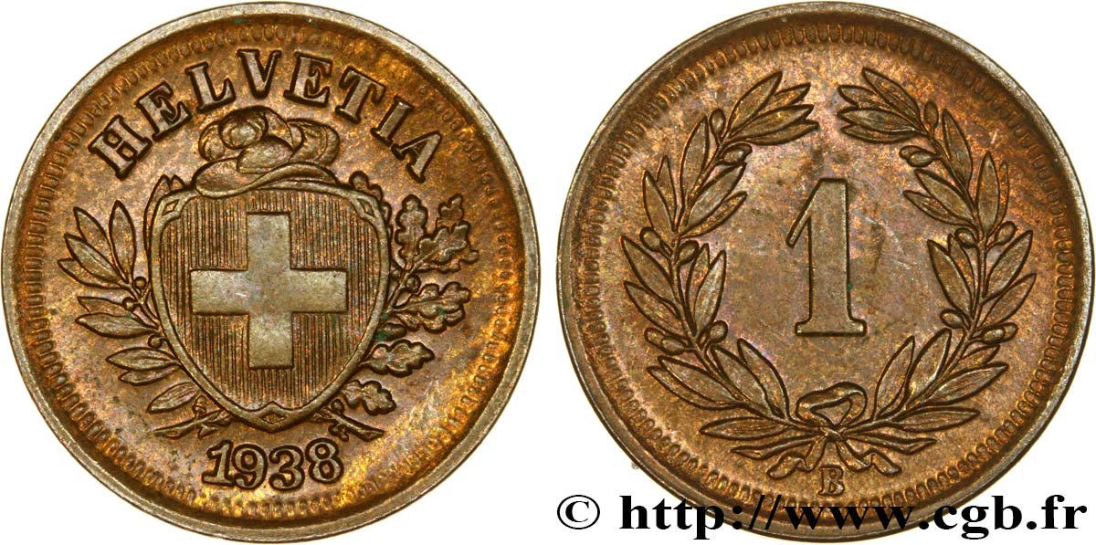 SUISSE 1 Centime Croix Suisse 1938 Berne SUP 