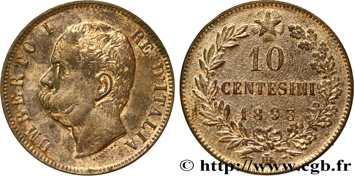 ITALIE 10 Centesimi Humbert Ier 1893 Birmingham TTB 