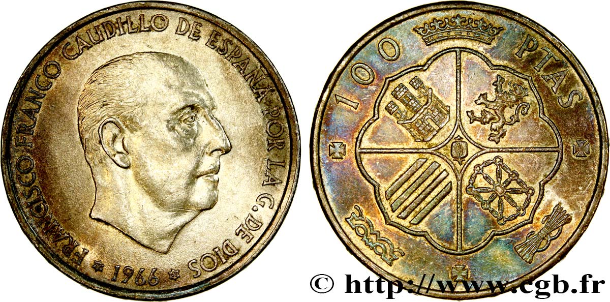 ESPAÑA 100 Pesetas Francisco Franco (1968 dans les étoiles) 1966 Madrid EBC 