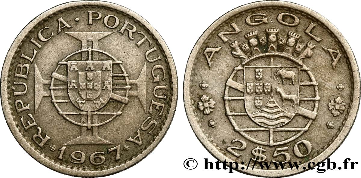 ANGOLA 2 1/2 Escudos emblème du Portugal 1967  XF 