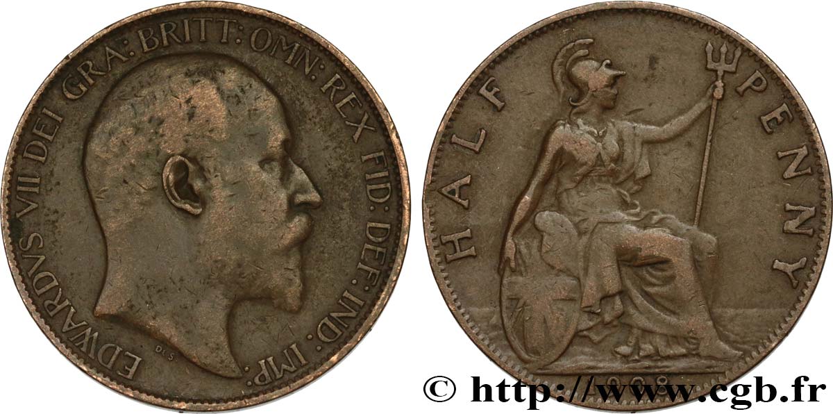 ROYAUME-UNI 1/2 Penny Edouard VII 1908  TTB 