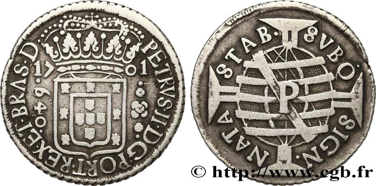 BRAZIL 640 Reis Pierre II 1701  VF 