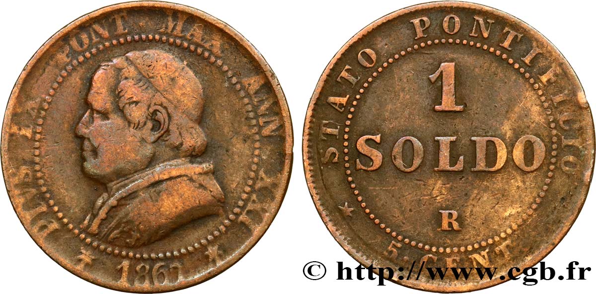 VATICANO E STATO PONTIFICIO 1 Soldo an XXI buste large 1867 Rome MB/SPL 