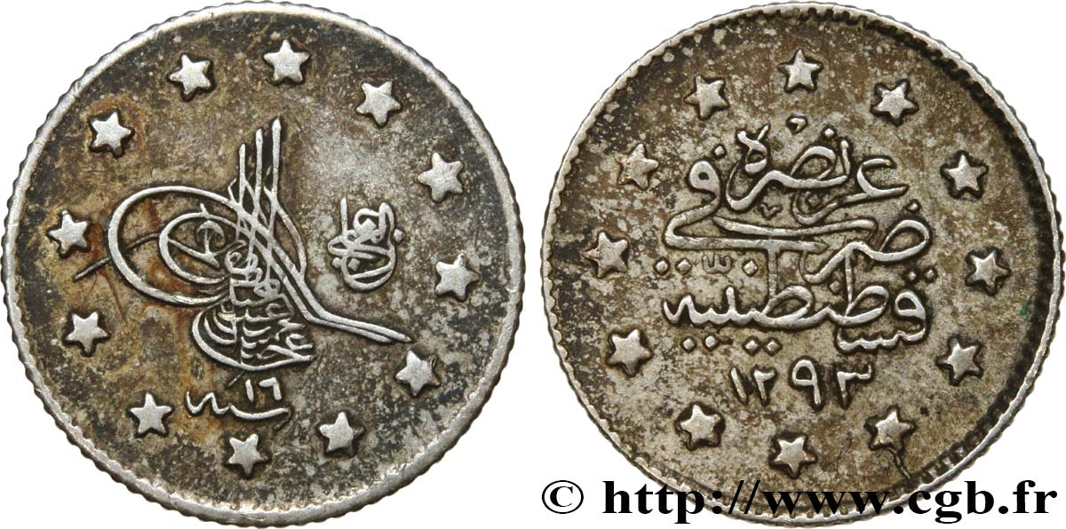 TURKEY 1 Kurush au nom de Abdul Hamid II AH1283 an 16 1890 Constantinople XF 