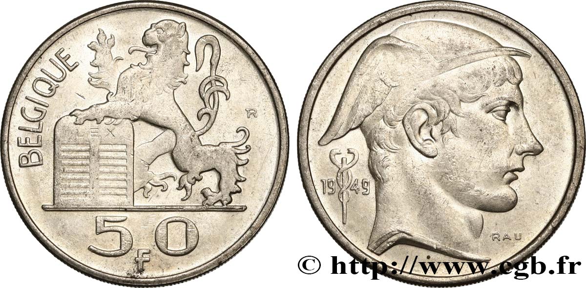 BELGIUM 50 Francs Mercure, légende française 1949  AU 