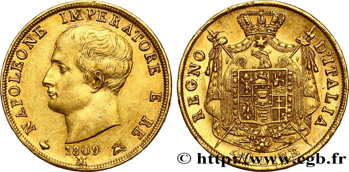 ITALIEN - Königreich Italien - NAPOLÉON I. 40 Lire 1809 Milan fVZ/VZ 