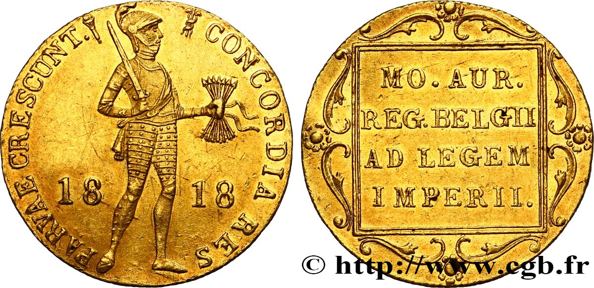 ROYAUME DES PAYS-BAS - GUILLAUME Ier Ducat d or au chevalier 1818 Utrecht EBC 