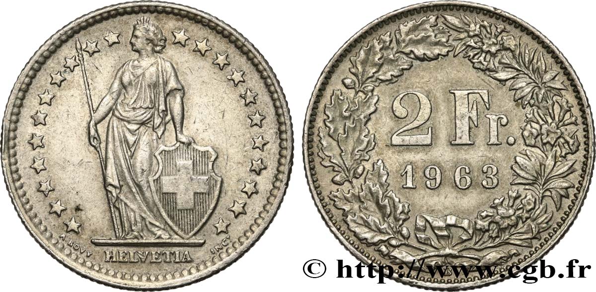 SUIZA 2 Francs Helvetia 1963 Berne EBC 