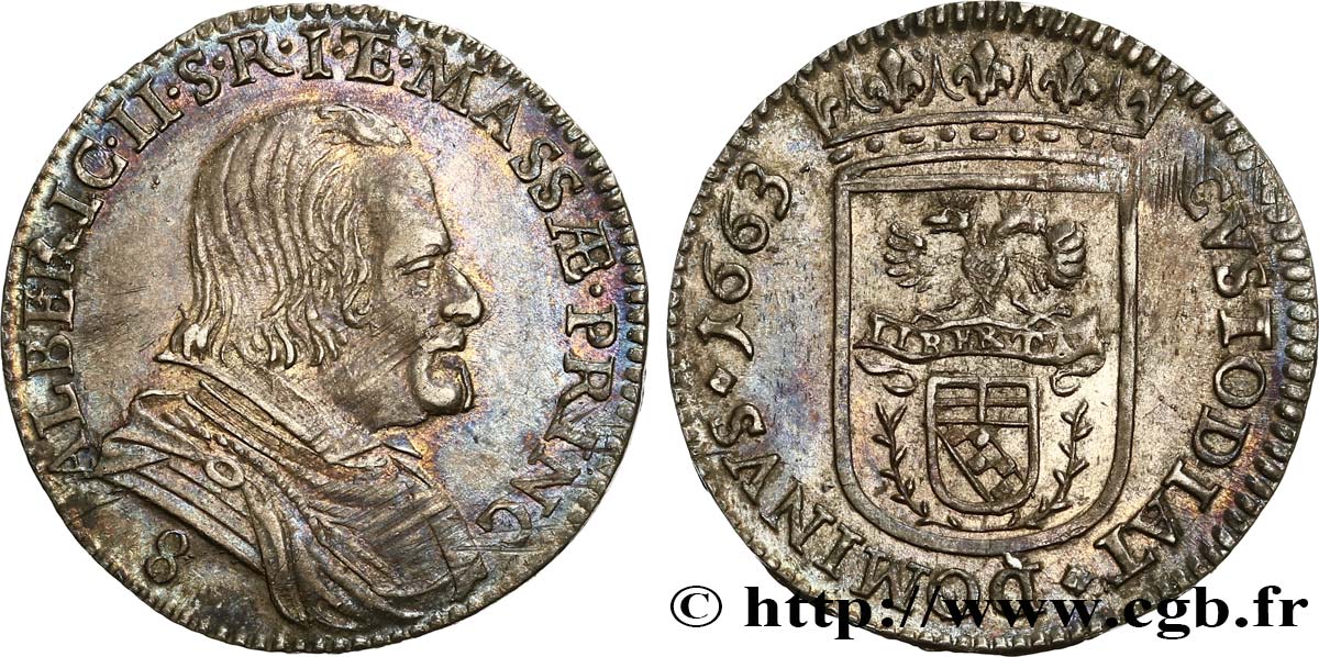 ITALY - TUSCANY - MASSA DI LUNIGIANA - ALBERICO II CYBO MALASPINA Luigino de 8 Bolognini 1663  AU/AU 