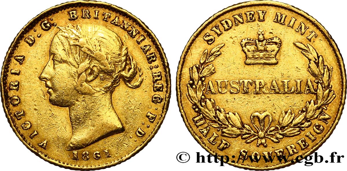 AUSTRALIEN 1/2 Souverain Victoria 1861 Sydney fSS 