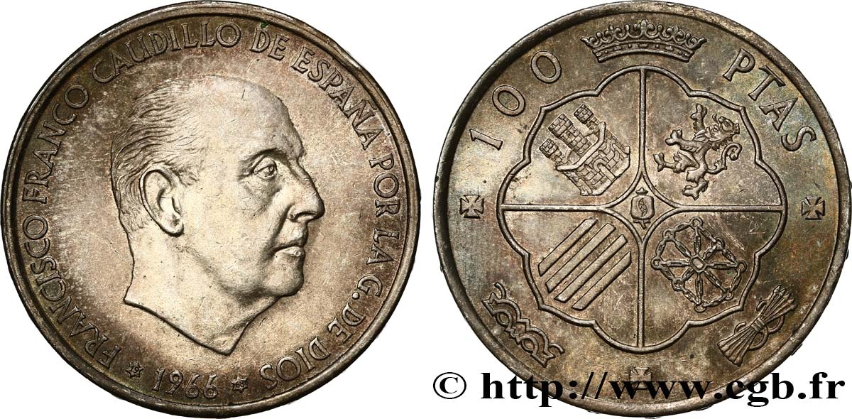 SPAIN 100 Pesetas Francisco Franco (1968 dans les étoiles) 1966 Madrid AU 