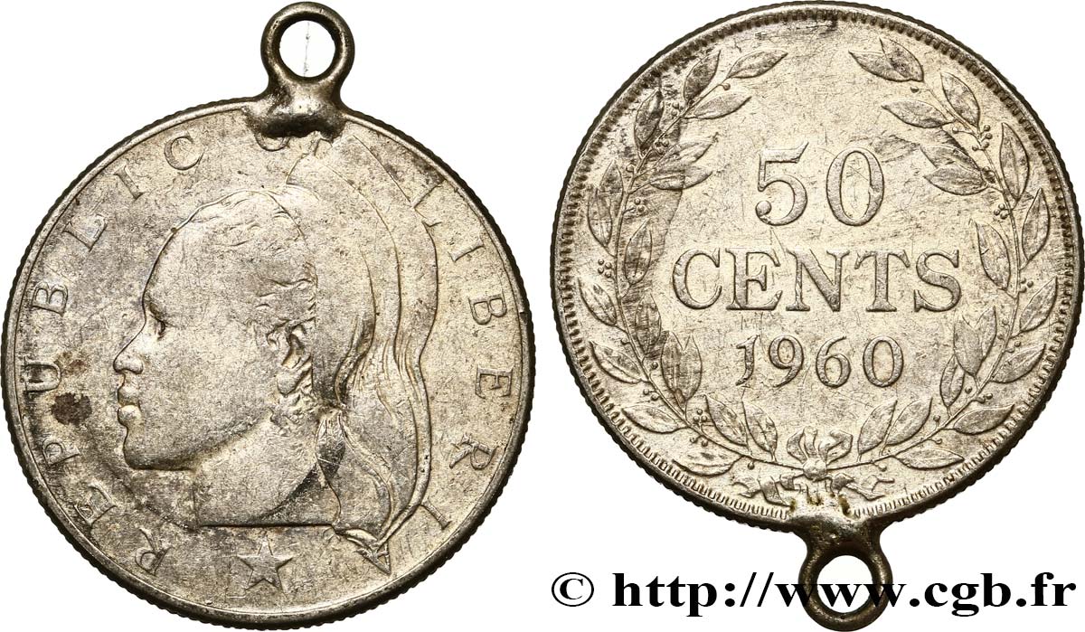 LIBERIA 50 Cents femme africaine 1960 Philadelphie TB 