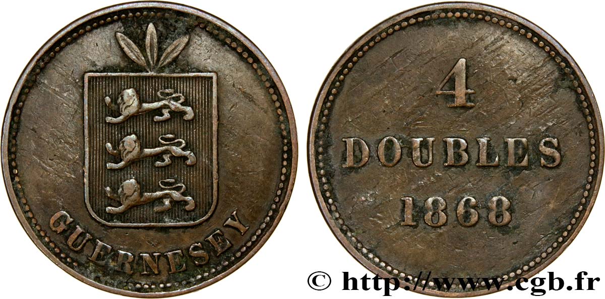 GUERNESEY 4 Doubles armes du baillage de Guernesey 1868  TB+ 