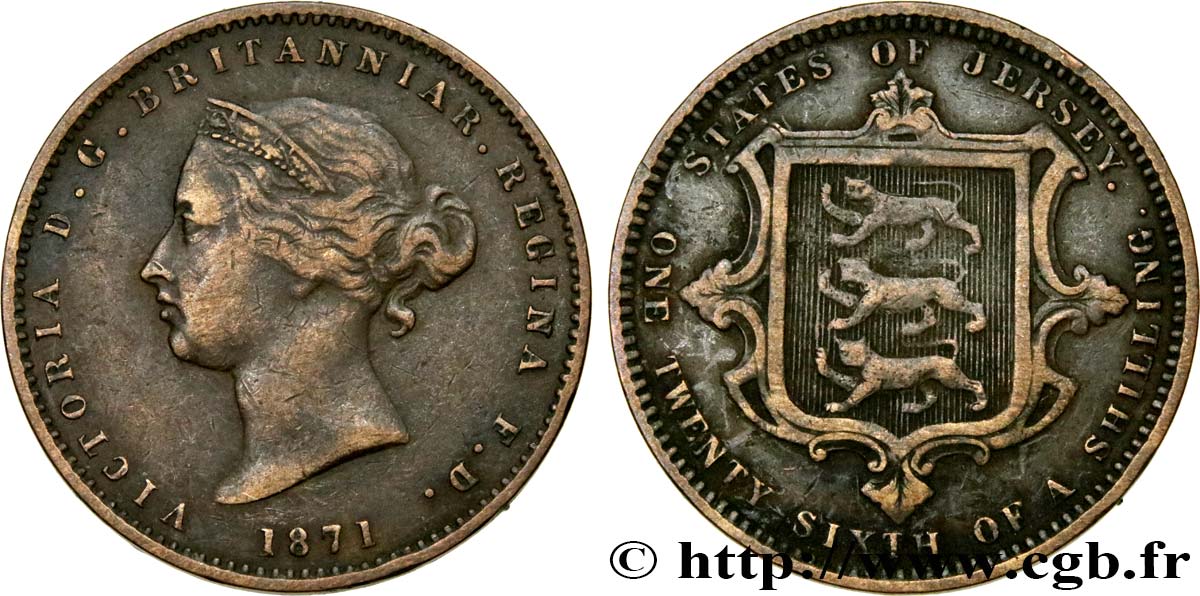 JERSEY 1/26 Shilling Victoria 1871  TB+ 