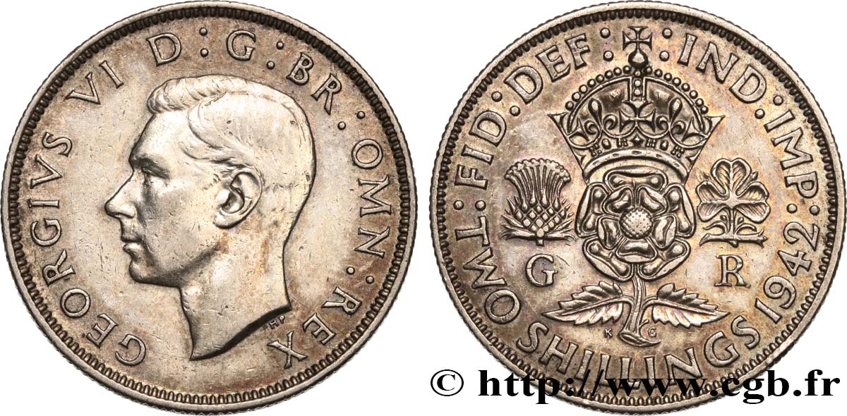 ROYAUME-UNI 1 Florin (2 Shillings) Georges VI 1942  TTB 