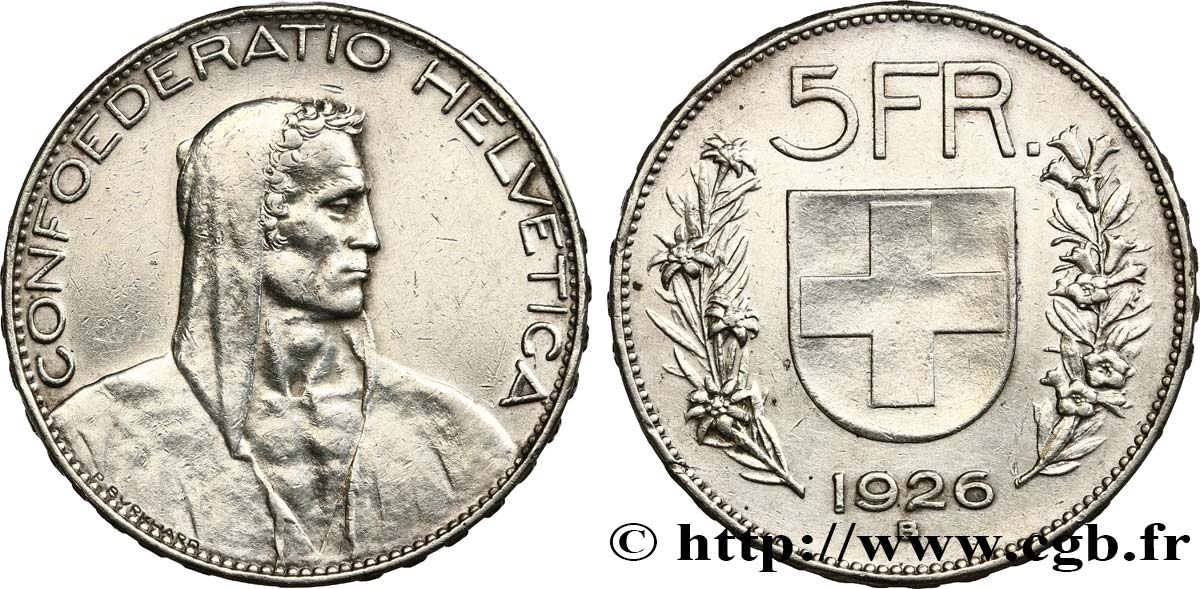 SUISSE 5 Francs Helvetia 1926 Berne TTB+ 