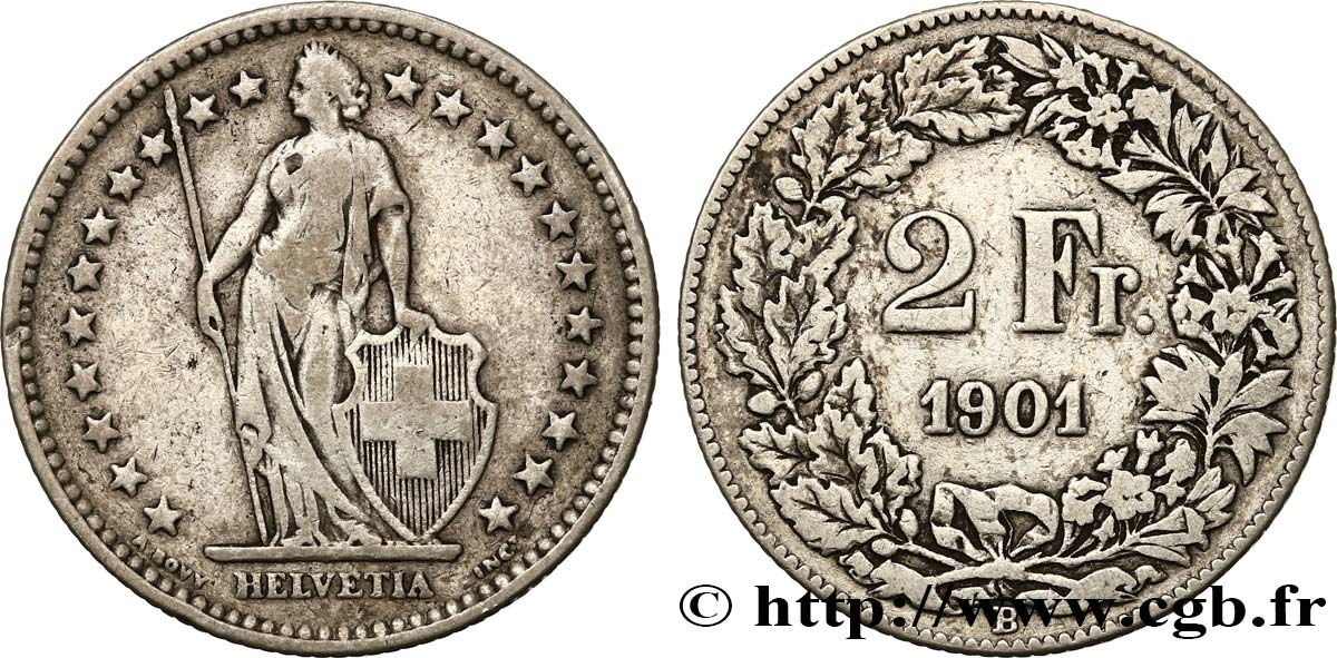 SVIZZERA  2 Francs Helvetia 1901 Berne q.BB 