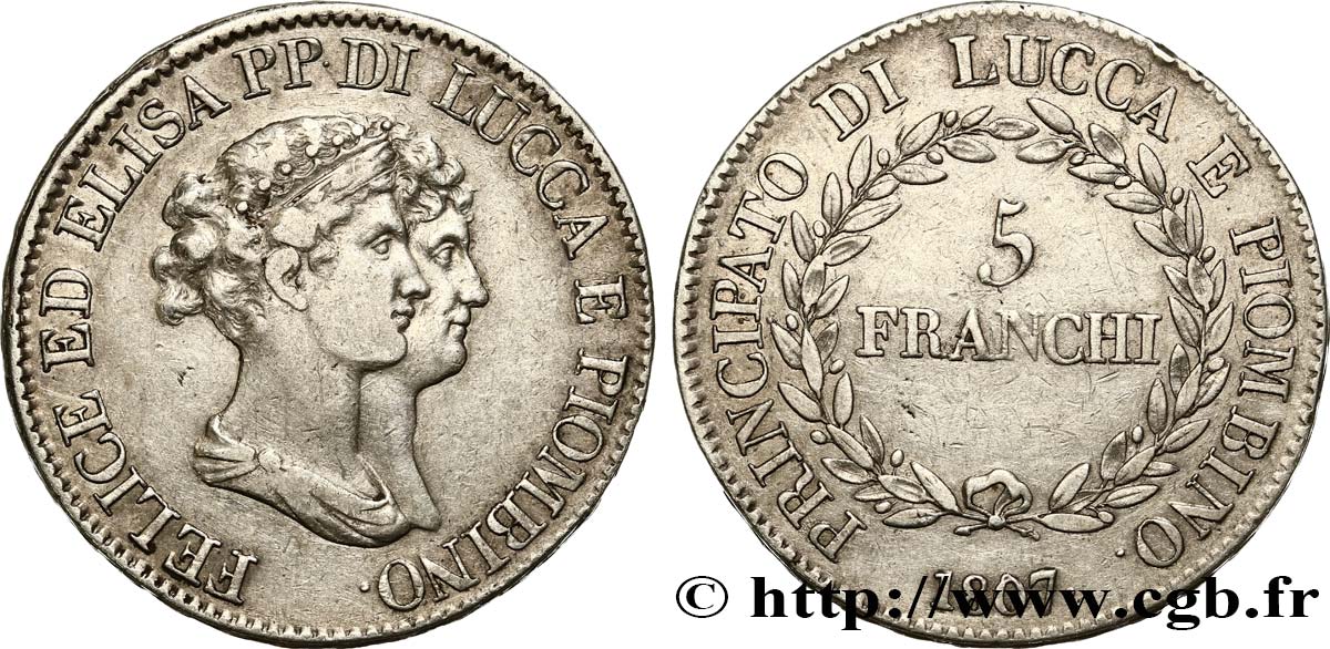 ITALIE - LUCQUES ET PIOMBINO 5 Franchi 1807 Florence TTB 