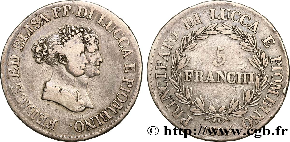 ITALIA - LUCCA E PIOMBINO 5 Franchi - Moyens bustes 1805 Florence MB 