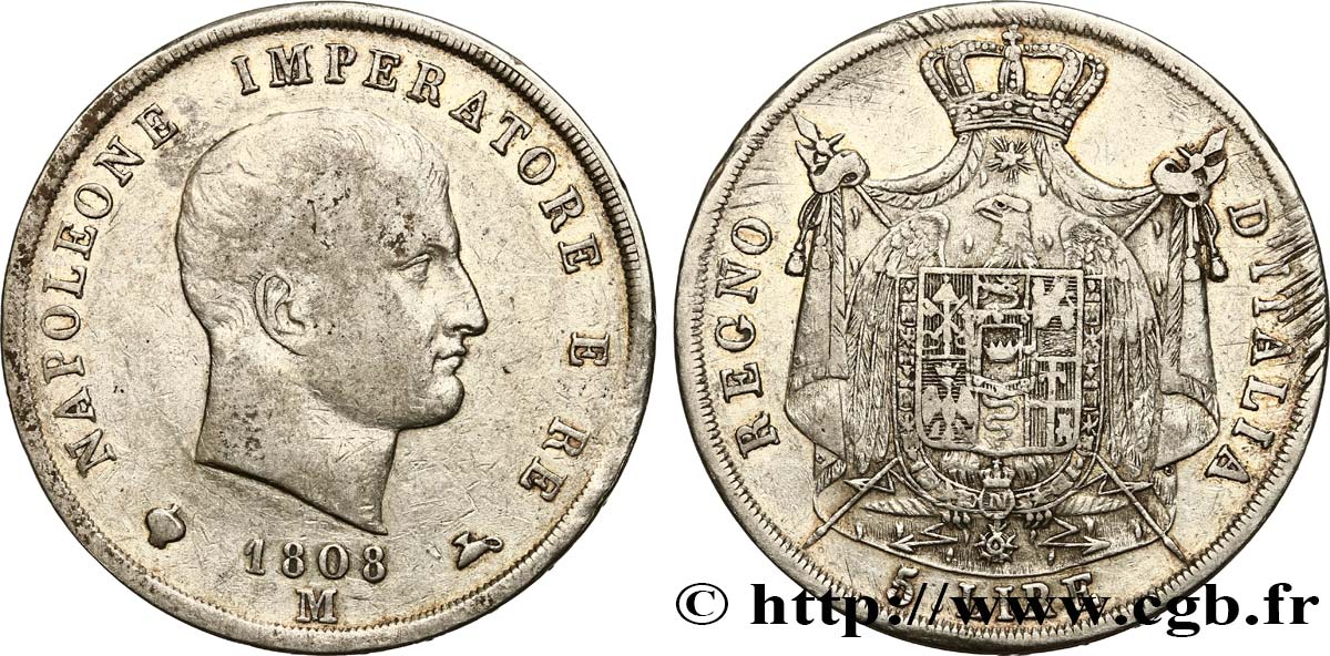 ITALIEN - Königreich Italien - NAPOLÉON I. 5 Lire 1808 Milan fSS/SS 