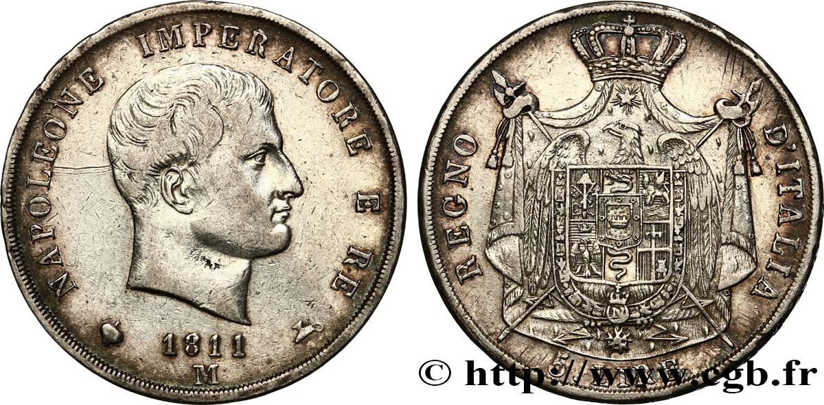 ITALIEN - Königreich Italien - NAPOLÉON I. 5 Lire 1811 Milan SS 