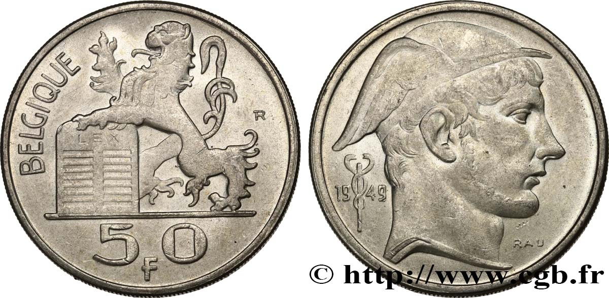 BELGIUM 50 Francs Mercure, légende française 1949  AU 