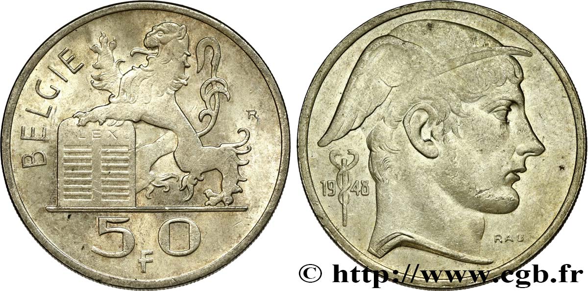 BELGIQUE 50 Francs Mercure légende flamande 1948  SUP 