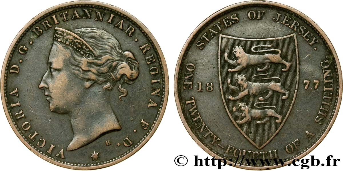 JERSEY 1/24 Shilling Reine Victoria 1877 Heaton SS 