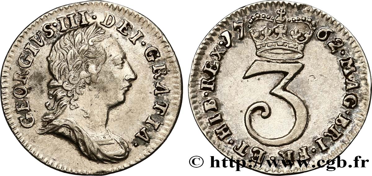 VEREINIGTEN KÖNIGREICH 3 Pence Georges III 1762  fVZ 