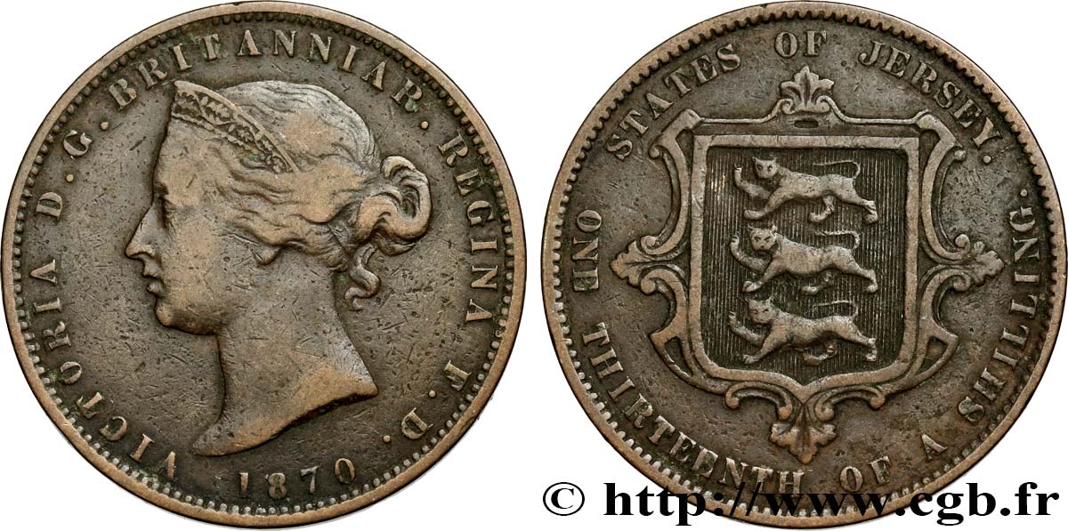 JERSEY 1/13 Shilling Victoria 1870  VF 