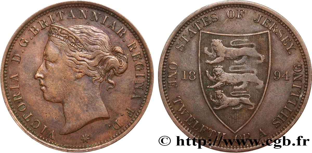 ISLA DE JERSEY 1/12 Shilling Victoria 1894  BC+ 