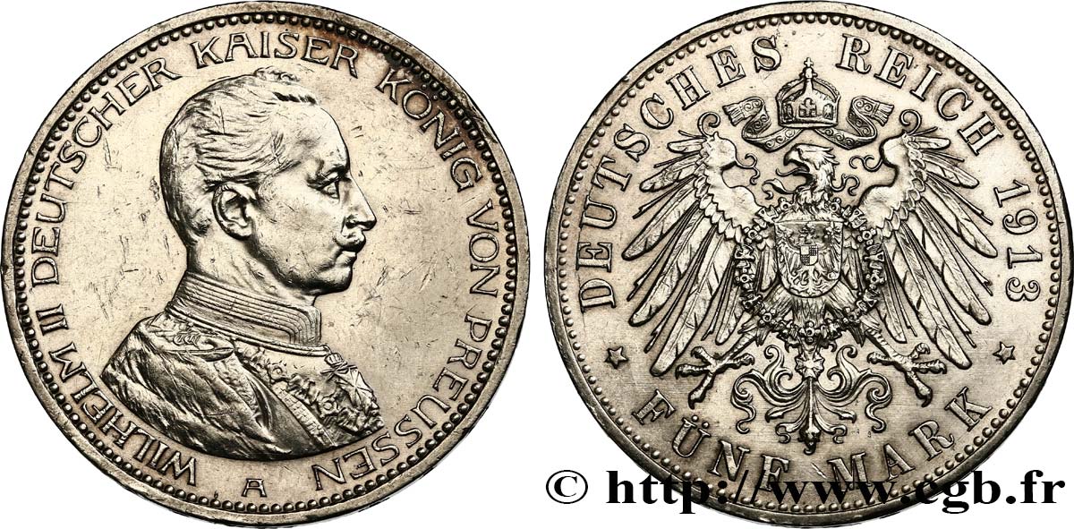 ALEMANIA - PRUSIA 5 Mark Guillaume II 1913 Berlin EBC 