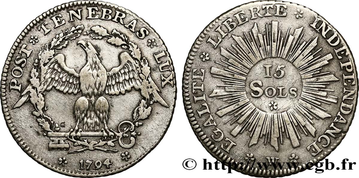 SVIZZERA - REPUBBLICA DE GINEVRA 15 Sols - République de Genève 1794  q.BB/BB 