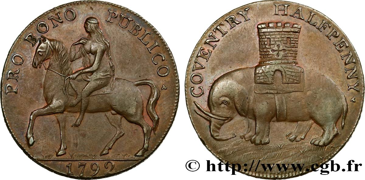 BRITISH TOKENS 1/2 Penny Coventry (Warwickshire) 1792 Birmingham AU 