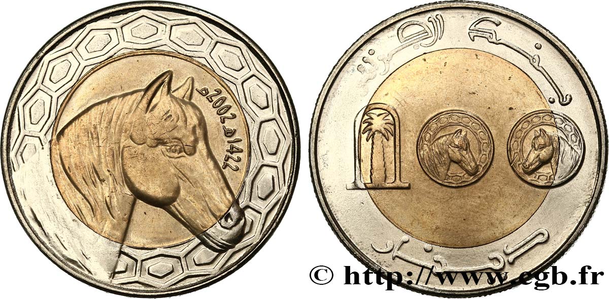ALGÉRIE 100 Dinars cheval an 1422 2002  SPL 