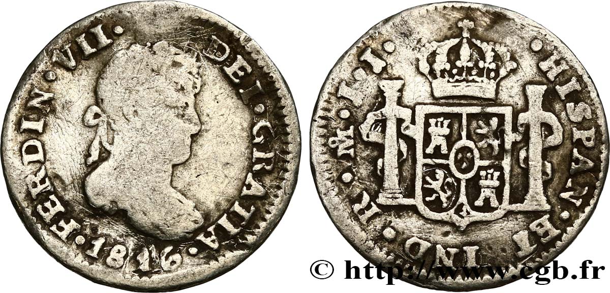 MEXIQUE 1/2 Real Ferdinand VII 1816 Mexico TB 