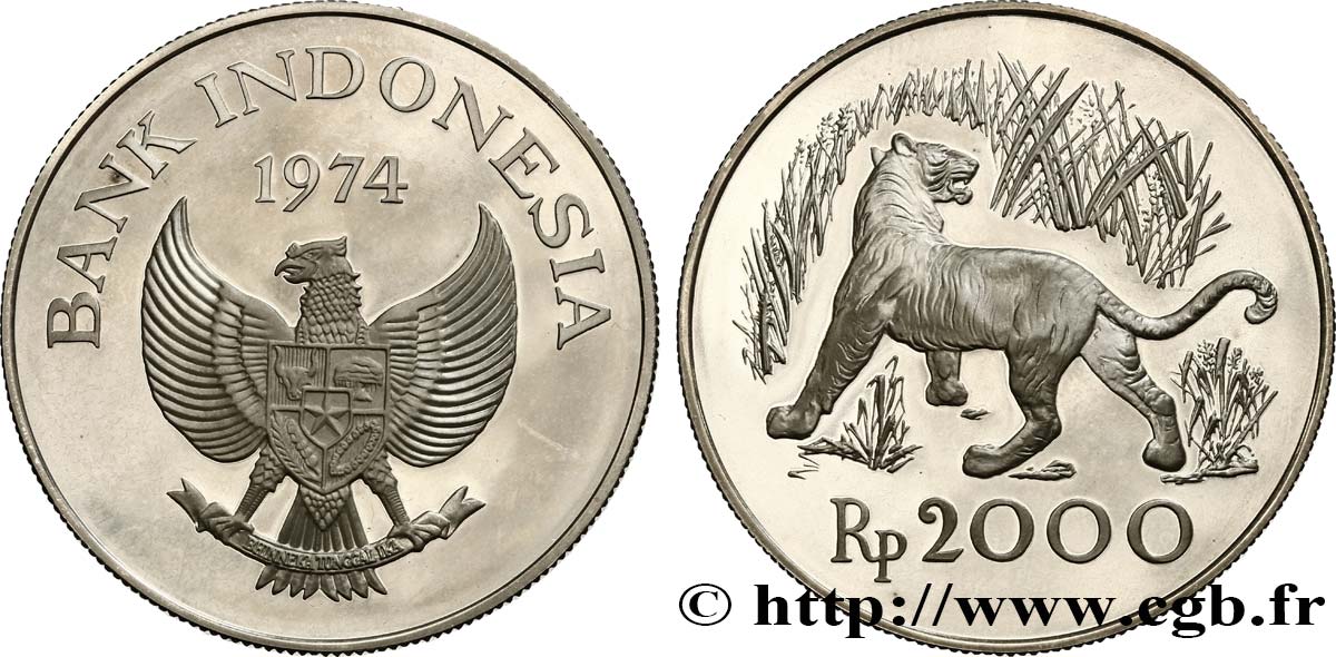 INDONESIEN 2000 Rupiah Proof 1974  fST 