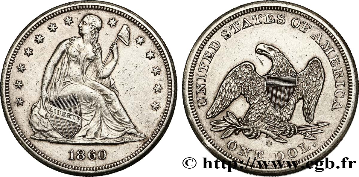 VEREINIGTE STAATEN VON AMERIKA 1 Dollar “Seated Liberty” 1860 La Nouvelle-Orléans fVZ/VZ 