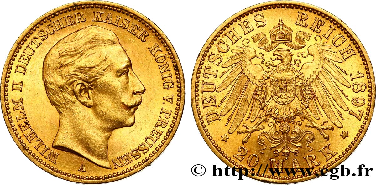 INVESTMENT GOLD 20 Mark Guillaume II 1897 Berlin MS 