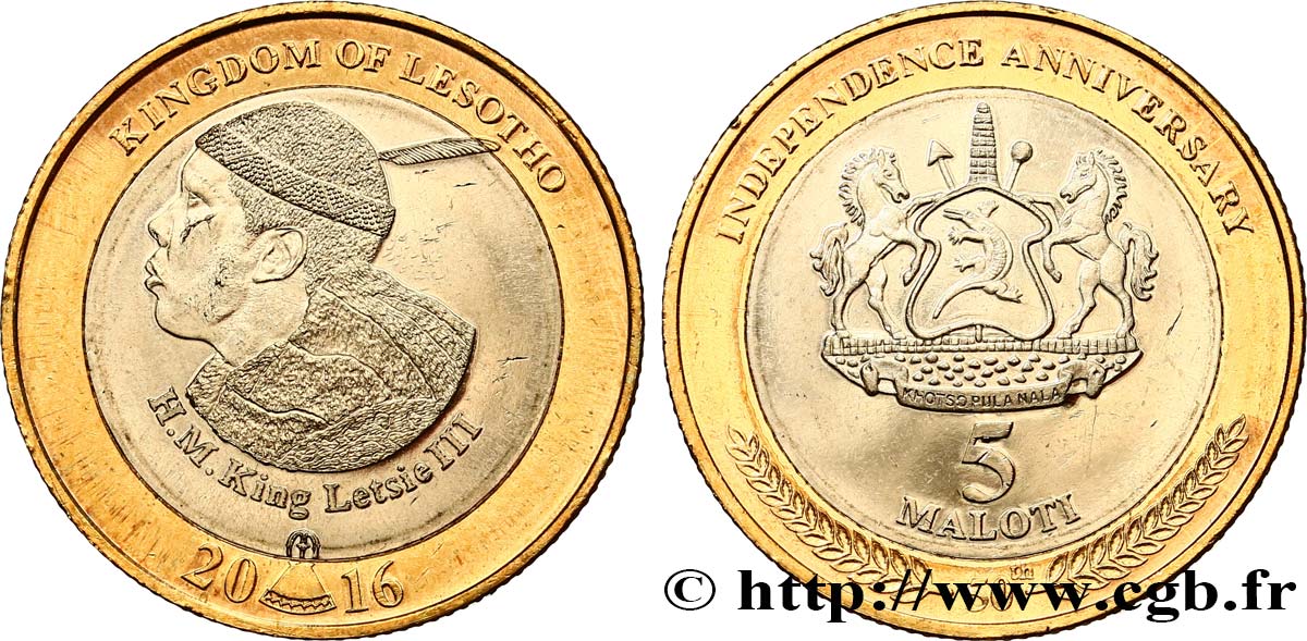 2016 Bimetallic Commemorative H M King Letsie III Bu Lesotho 5 Maloti Coin 