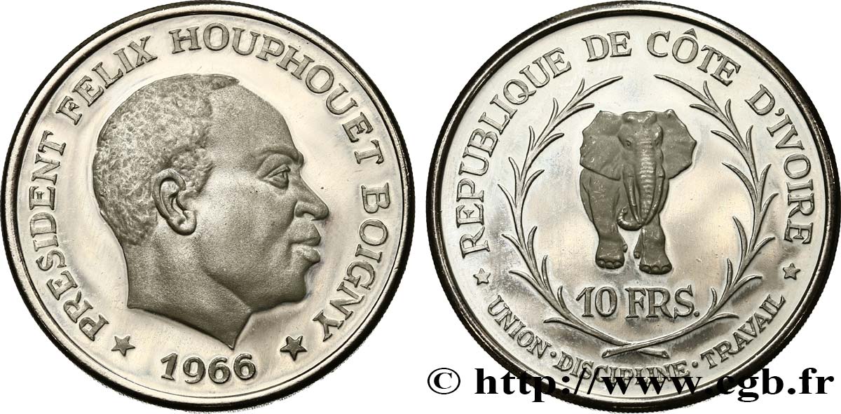 COTE D IVOIRE 10 Francs Félix Houphouet Boigny 1966  SPL 