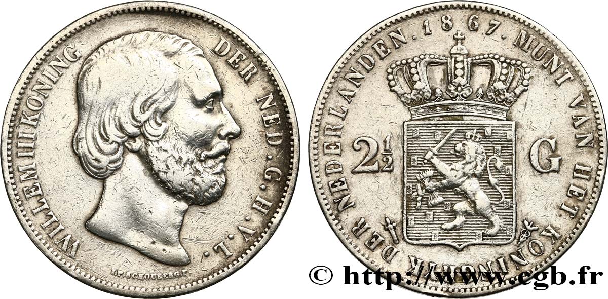 PAYS-BAS 2 1/2 Gulden Guillaume III 1867 Utrecht TB+ 