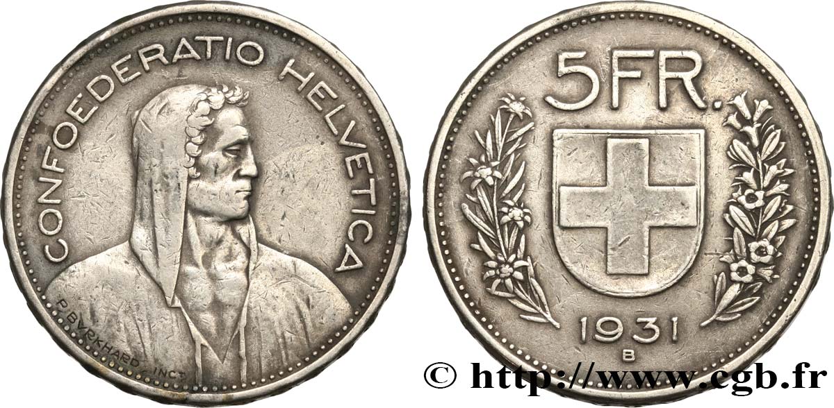 SUISSE 5 Francs Berger des alpes 1931 Berne - B TTB 