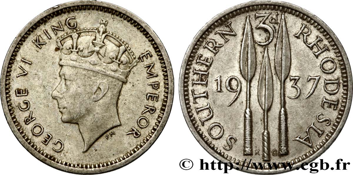 SOUTHERN RHODESIA 3 Pence Georges VI 1937  XF 