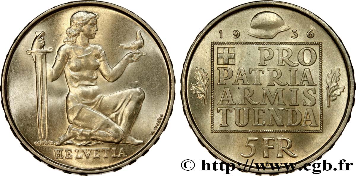 SCHWEIZ 5 Francs fond pour l’armement 1936 Berne fST 