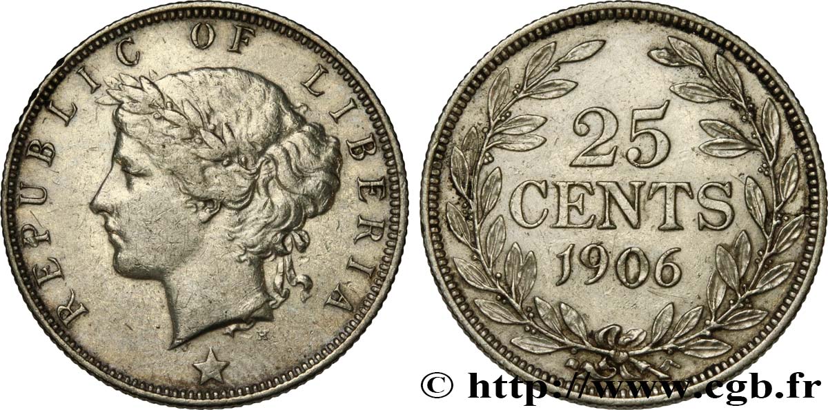 LIBERIA 25 Cents 1906  XF/AU 